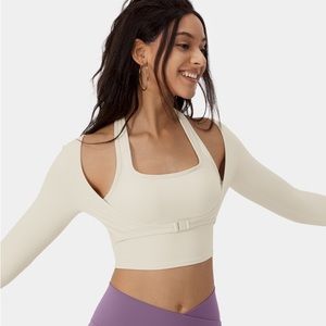 NWT HALARA Cloudful Thumb Hole Halter Crop Top